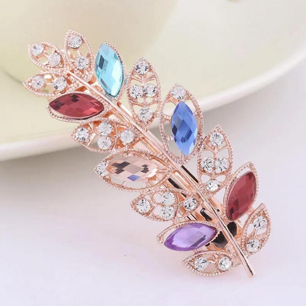 Rhinestone Leaf Hair Clip In Multicolor